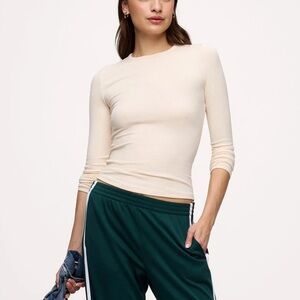 nuuds Slinky Rib Long Sleeve Shirt in Bone Size XL